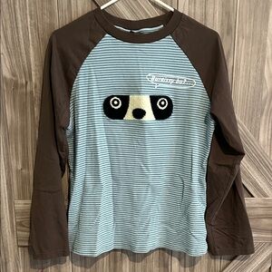 Playful Bear Peek—boo Brown and Blue Long Sleeve Top